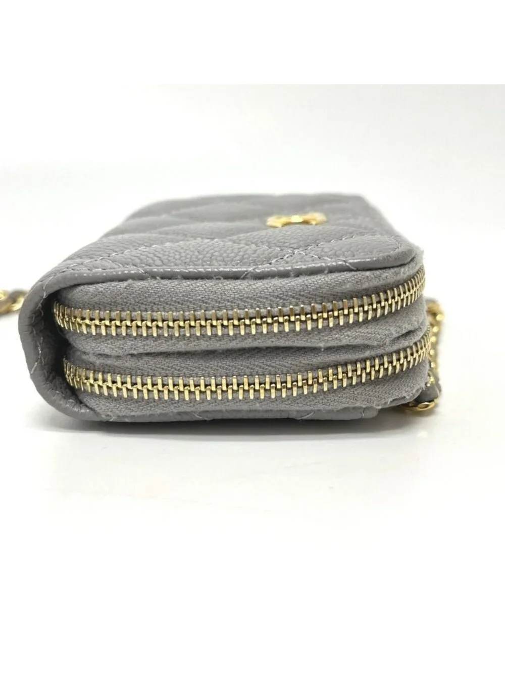 Chanel Shoulder Bag Quilted Caviar Leather Gray